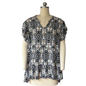 Cato Women's Plus Size 18 Black Blouse Ruffled Sleeves Tiered Hem